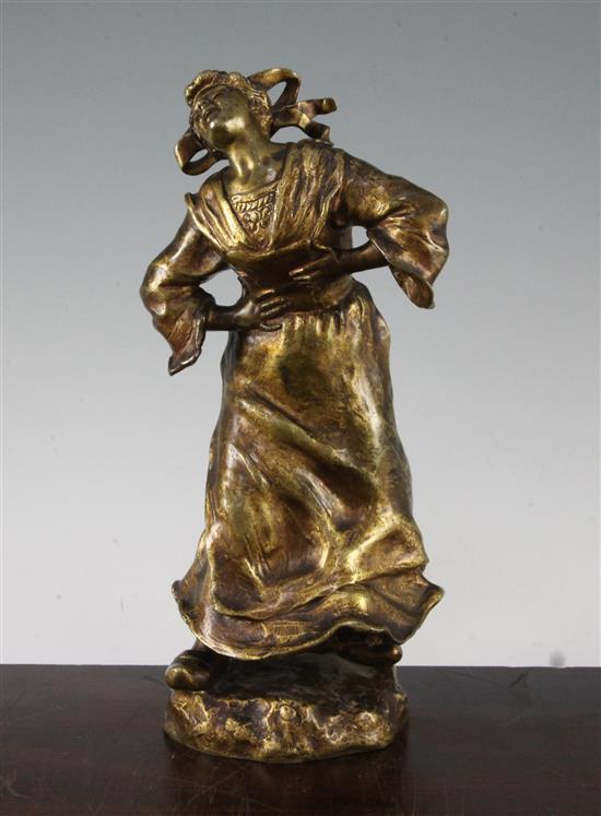 Susanne Bizard (1873-1963). A gilt bronze figure of a laughing Dutch girl, 12in.